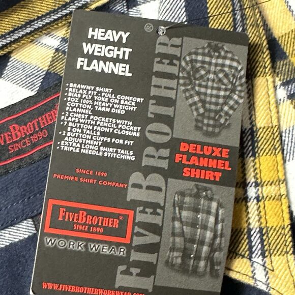 Five Brother Flannel Shirt Men XL Blue Yellow Plaid 5200 Long Sleeve Button Up - Picture 12 of 12